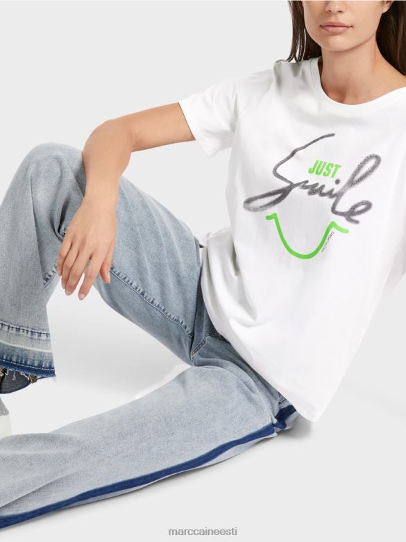 Marc Cain Riietus \"mõtle koos ümber\" säraga t-särk J8DT1304 määrdunudvalge