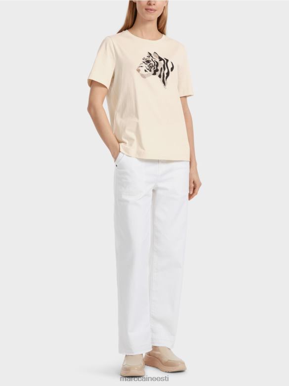 Marc Cain Riietus "mõtleme koos ümber" rhinestone t-särk J8DT1257 mandlipiim