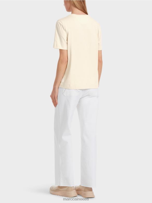 Marc Cain Riietus \"mõtleme koos ümber\" rhinestone t-särk J8DT1257 mandlipiim