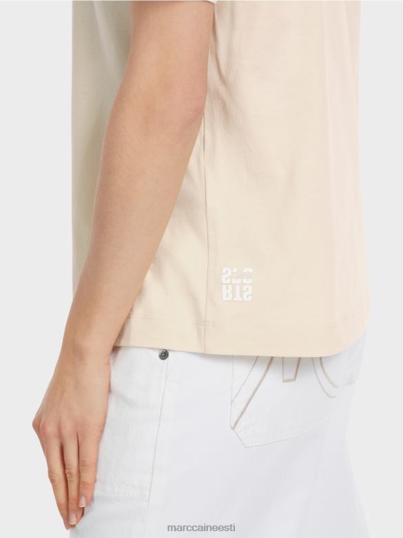 Marc Cain Riietus \"mõtleme koos ümber\" rhinestone t-särk J8DT1257 mandlipiim