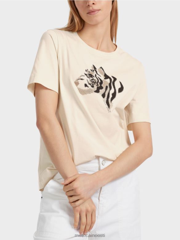 Marc Cain Riietus \"mõtleme koos ümber\" rhinestone t-särk J8DT1257 mandlipiim