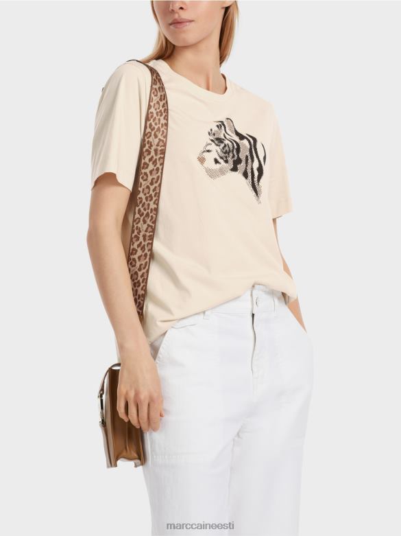 Marc Cain Riietus \"mõtleme koos ümber\" rhinestone t-särk J8DT1257 mandlipiim