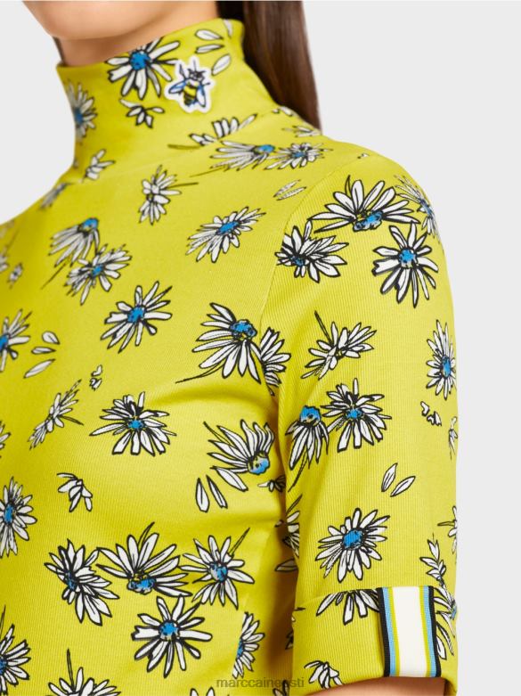 Marc Cain Riietus püstkrae ja karikakra mustriga topp J8DT1441 roheline väävel