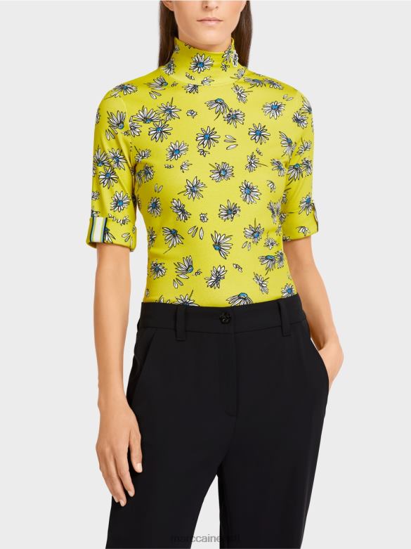 Marc Cain Riietus püstkrae ja karikakra mustriga topp J8DT1441 roheline väävel