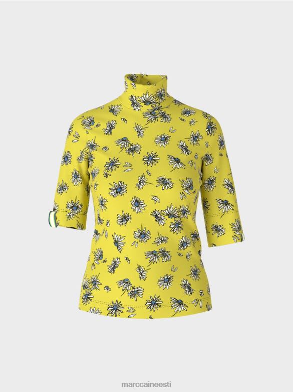 Marc Cain Riietus püstkrae ja karikakra mustriga topp J8DT1441 roheline väävel