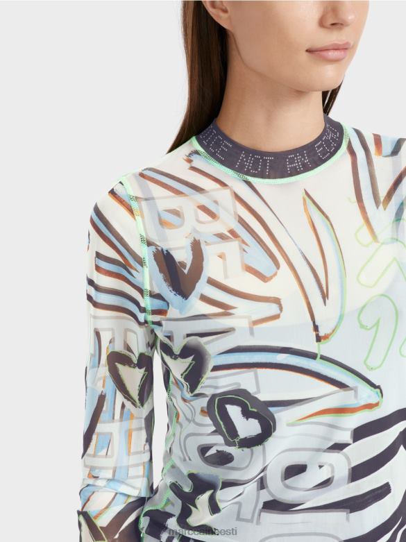 Marc Cain Riietus painduv tüllist pikkade varrukatega särk J8DT1306 pehme pulber sinine