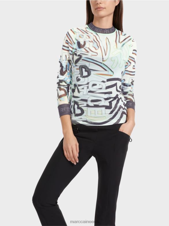 Marc Cain Riietus painduv tüllist pikkade varrukatega särk J8DT1306 pehme pulber sinine