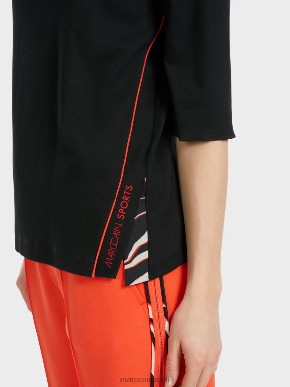 Marc Cain Riietus puuvillane ribiga särk püstise kraega J8DT1260 must