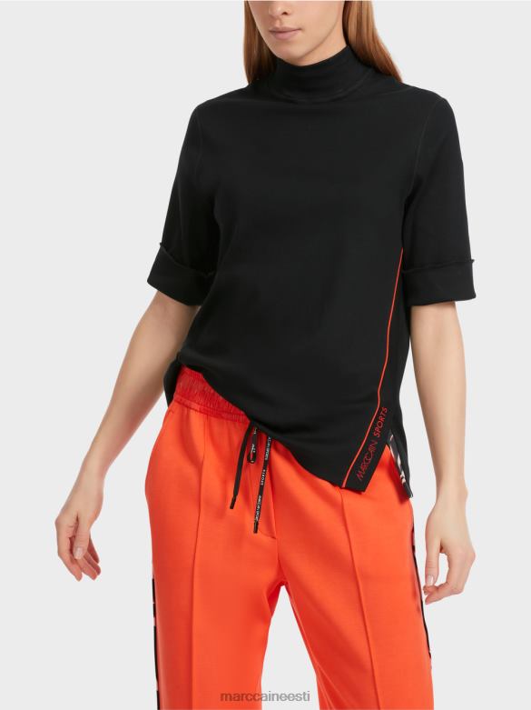 Marc Cain Riietus puuvillane ribiga särk püstise kraega J8DT1260 must