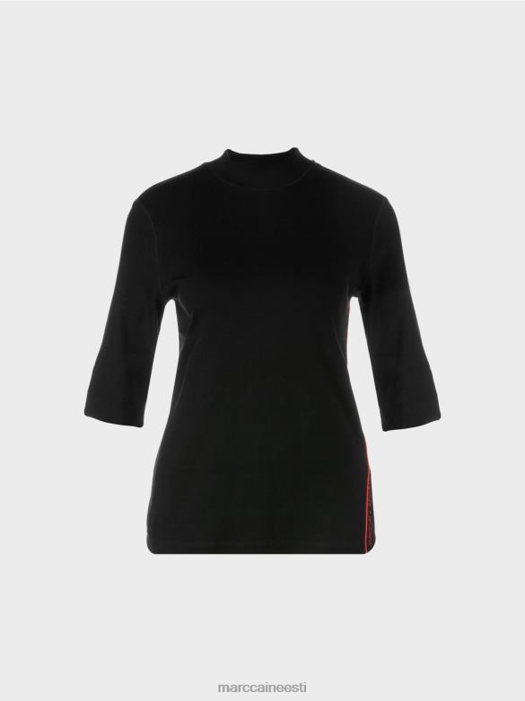 Marc Cain Riietus puuvillane ribiga särk püstise kraega J8DT1260 must