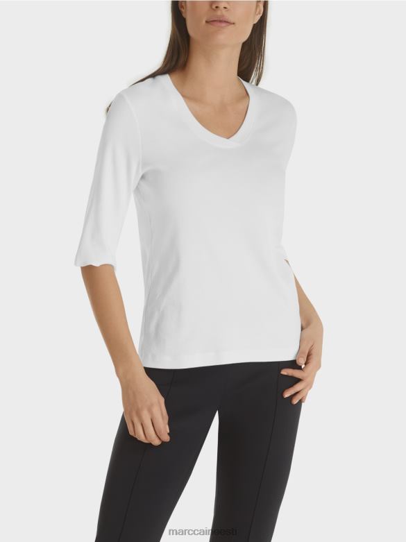 Marc Cain Riietus puuvillase soonikuga trikoosärk J8DT1462 valge
