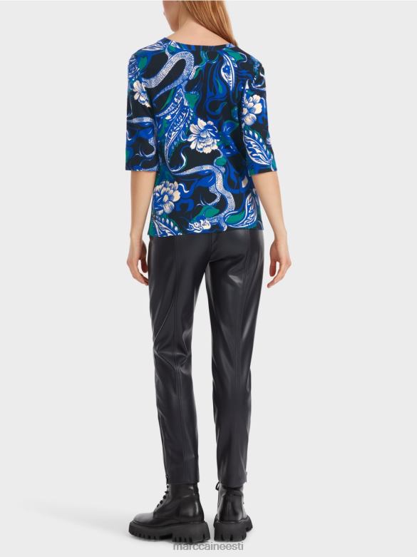 Marc Cain Riietus tätoveeringuga puuvillane ribiga särk J8DT1236 kesköösinine