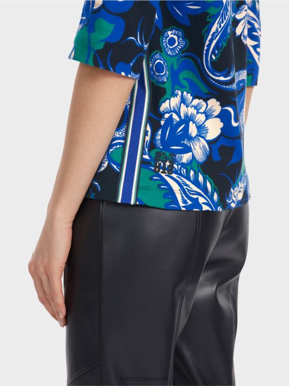 Marc Cain Riietus tätoveeringuga puuvillane ribiga särk J8DT1236 kesköösinine