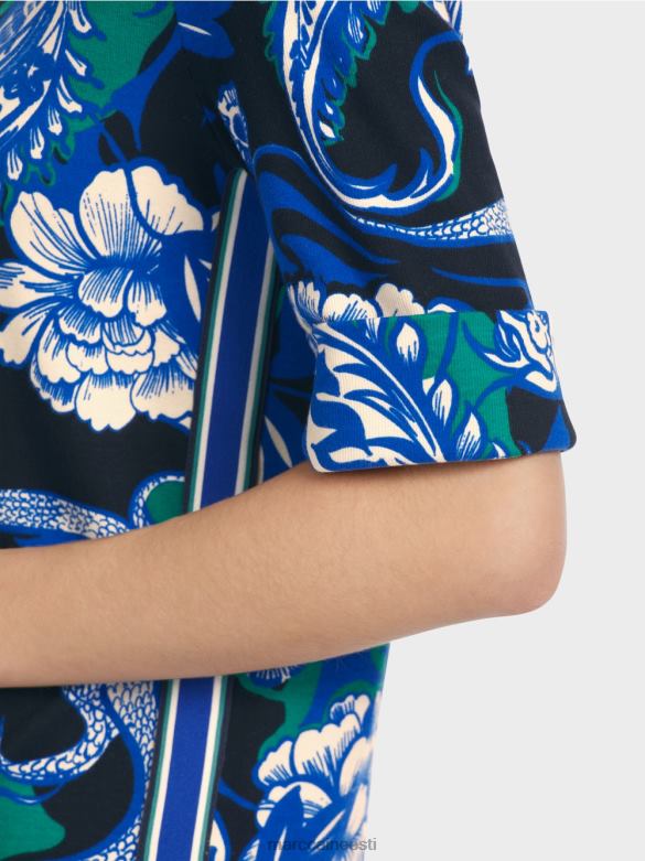 Marc Cain Riietus tätoveeringuga puuvillane ribiga särk J8DT1236 kesköösinine