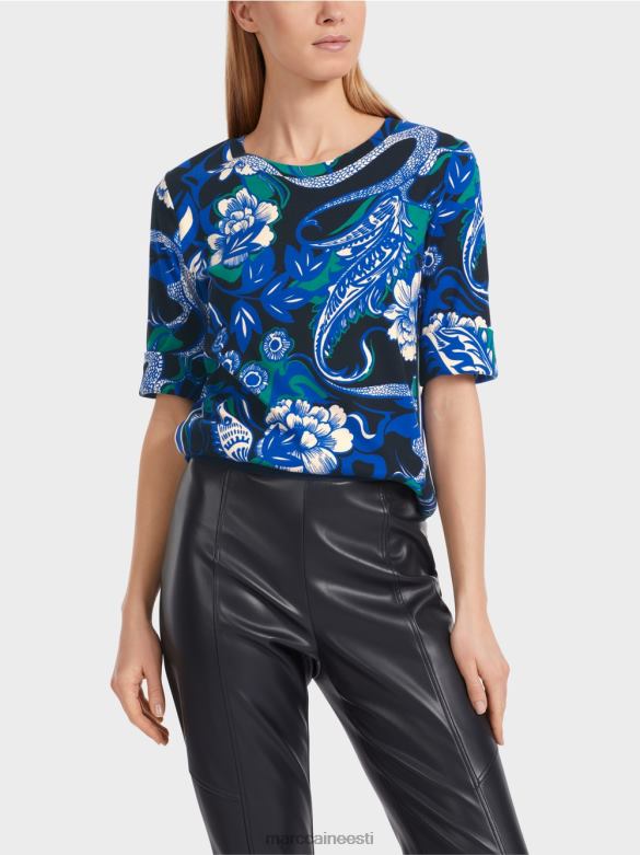 Marc Cain Riietus tätoveeringuga puuvillane ribiga särk J8DT1236 kesköösinine