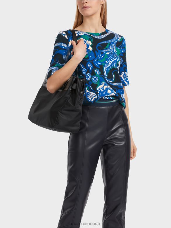 Marc Cain Riietus tätoveeringuga puuvillane ribiga särk J8DT1236 kesköösinine