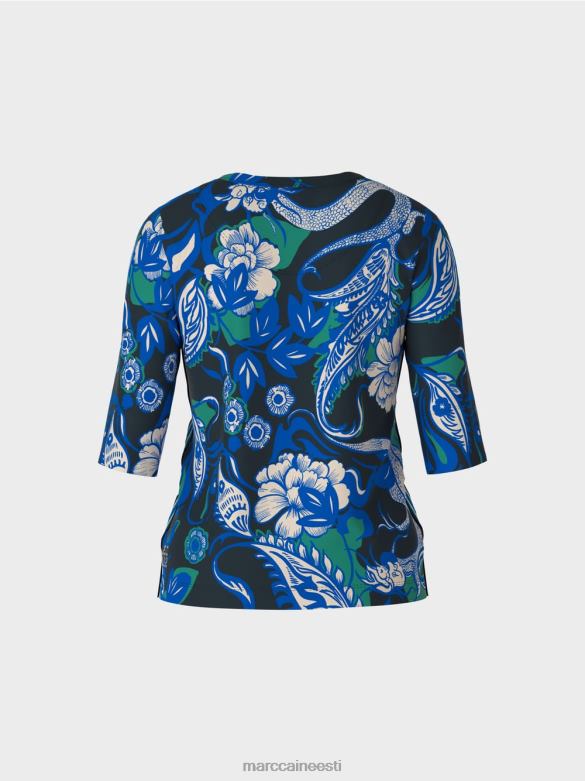 Marc Cain Riietus tätoveeringuga puuvillane ribiga särk J8DT1236 kesköösinine