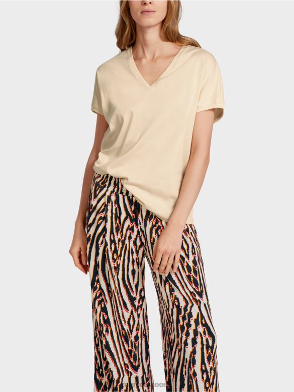 Marc Cain Riietus tavaline v-kaelusega t-särk J8DT1374 kreem