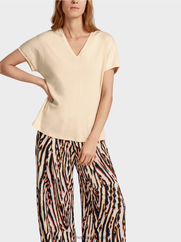 Marc Cain Riietus tavaline v-kaelusega t-särk J8DT1374 kreem