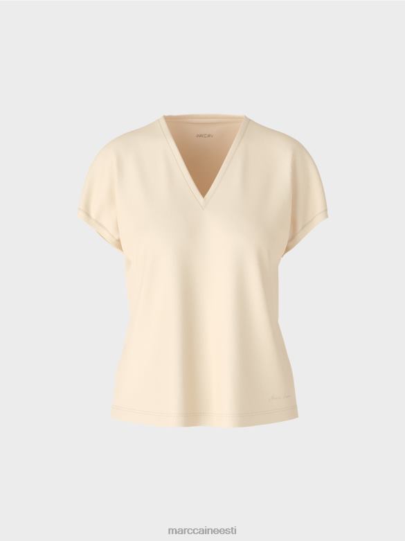 Marc Cain Riietus tavaline v-kaelusega t-särk J8DT1374 kreem