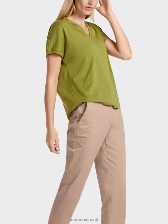 Marc Cain Riietus tavaline v-kaelusega t-särk J8DT1395 sügav oliiviroheline