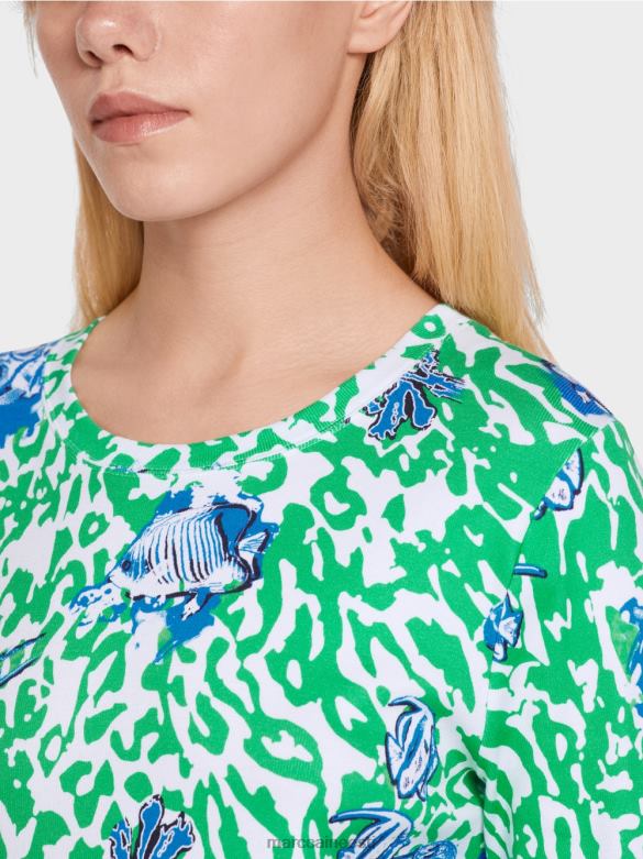 Marc Cain Riietus trükitud t-särk J8DT1363 särav basiiliku leht