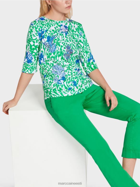 Marc Cain Riietus trükitud t-särk J8DT1363 särav basiiliku leht