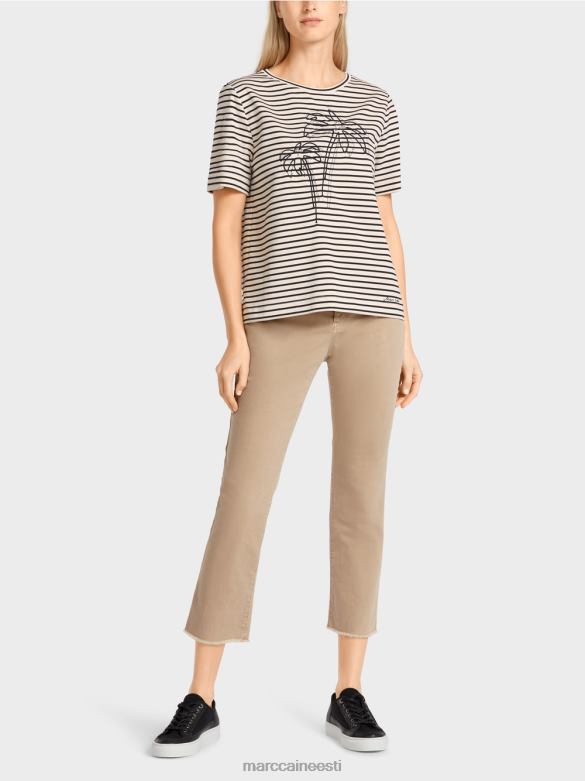 Marc Cain Riietus triibuline aplikatsiooniga t-särk J8DT1393 India pähkel