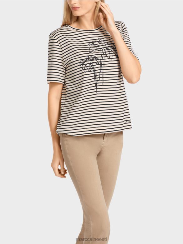 Marc Cain Riietus triibuline aplikatsiooniga t-särk J8DT1393 India pähkel