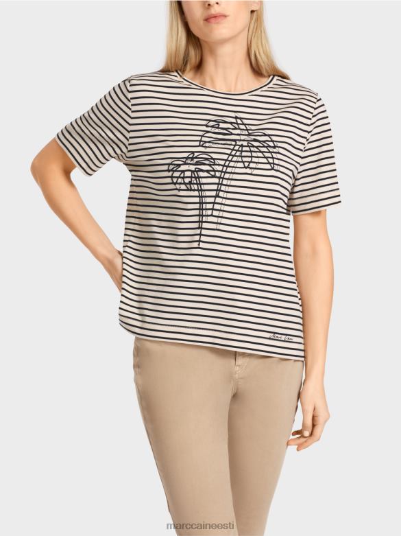 Marc Cain Riietus triibuline aplikatsiooniga t-särk J8DT1393 India pähkel