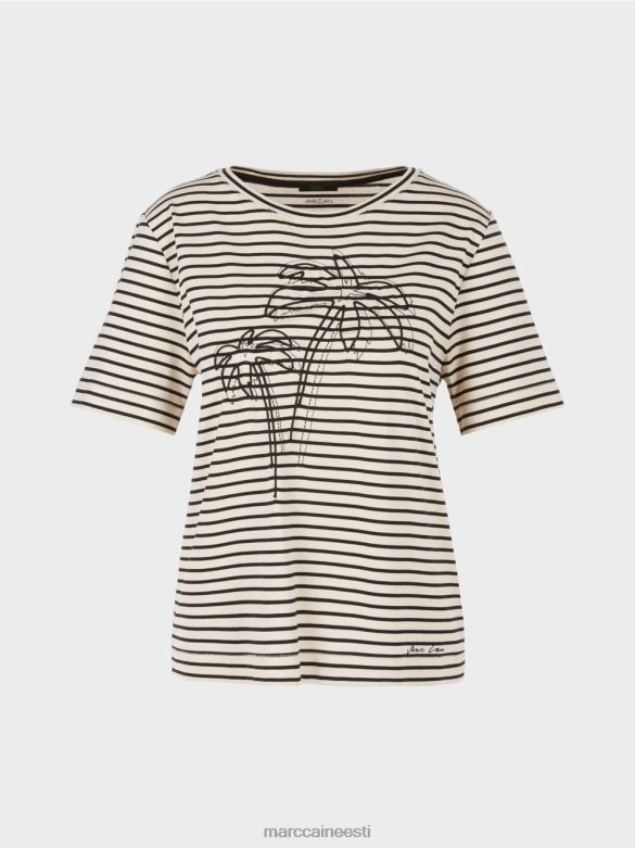 Marc Cain Riietus triibuline aplikatsiooniga t-särk J8DT1393 India pähkel