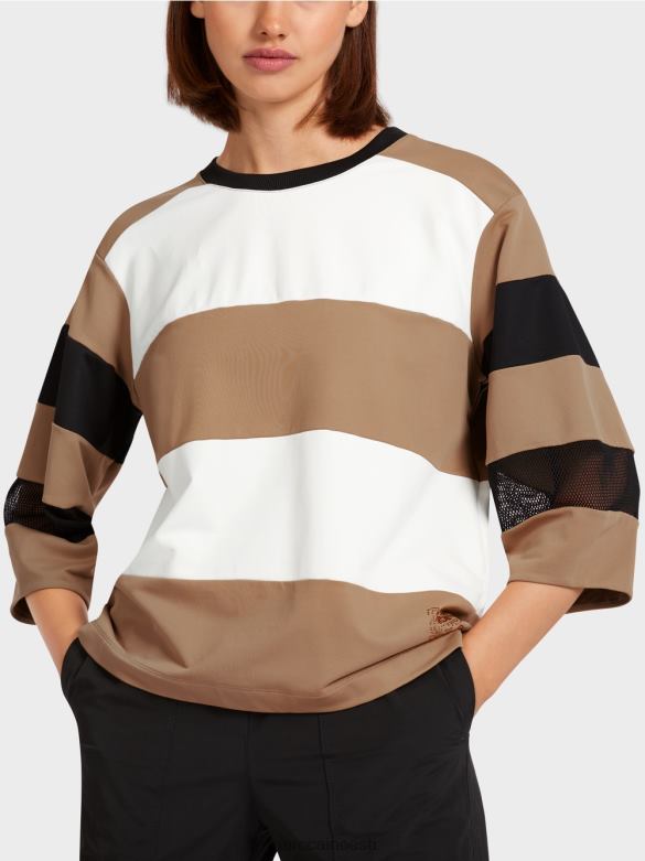 Marc Cain Riietus triibuline võrksisustustega t-särk J8DT1434 kerge kohv