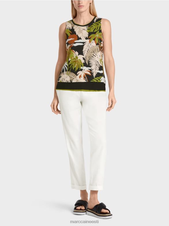 Marc Cain Riietus troopilise trükiga varrukateta topp J8DT1399 sügav oliiviroheline