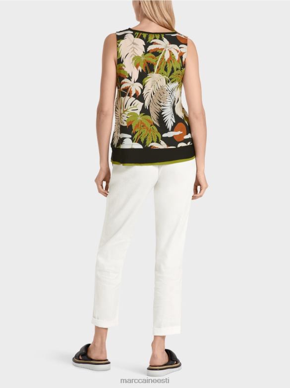 Marc Cain Riietus troopilise trükiga varrukateta topp J8DT1399 sügav oliiviroheline