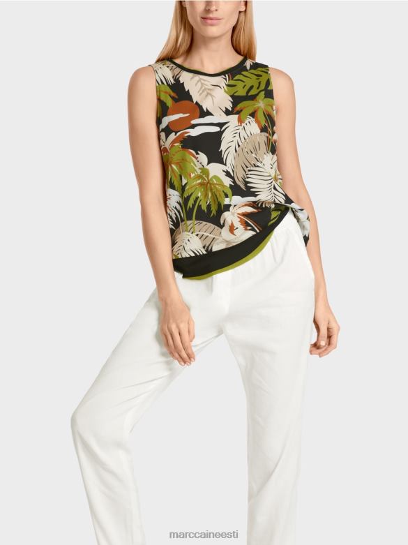 Marc Cain Riietus troopilise trükiga varrukateta topp J8DT1399 sügav oliiviroheline