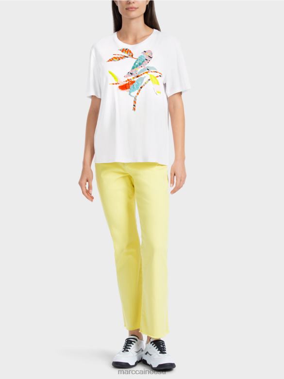Marc Cain Riietus värvilise linnuaplikatsiooniga t-särk J8DT1315 valge