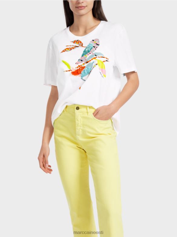 Marc Cain Riietus värvilise linnuaplikatsiooniga t-särk J8DT1315 valge