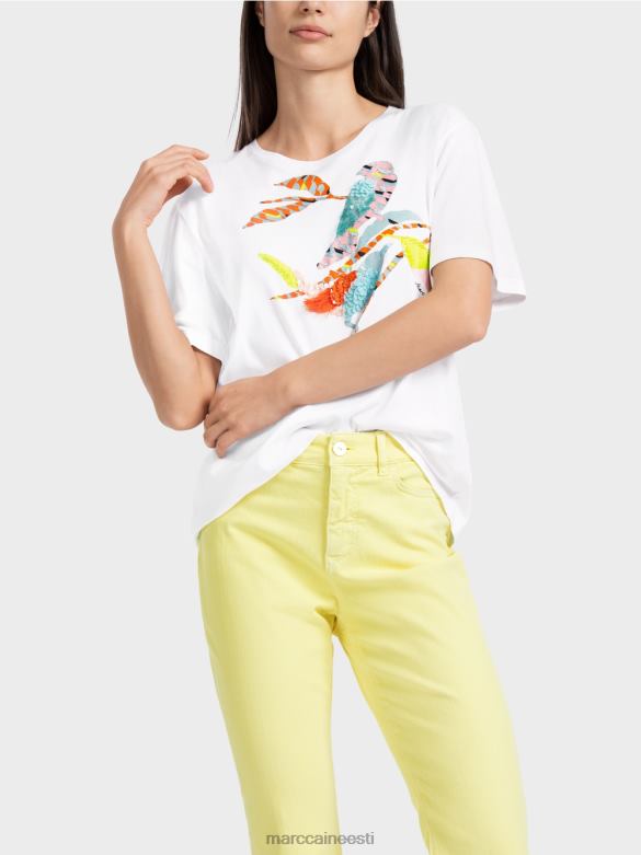 Marc Cain Riietus värvilise linnuaplikatsiooniga t-särk J8DT1315 valge