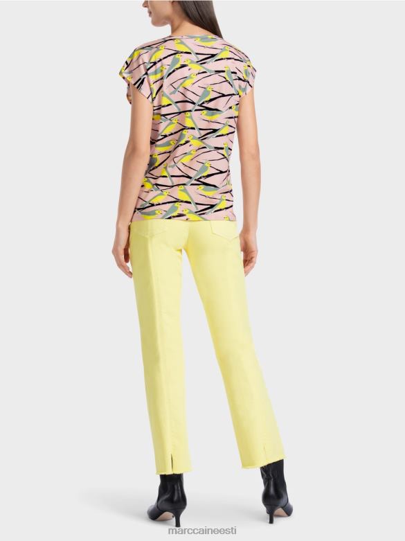 Marc Cain Riietus varrukateta linnudisain T-särk J8DT1316 pehme puuderroosa