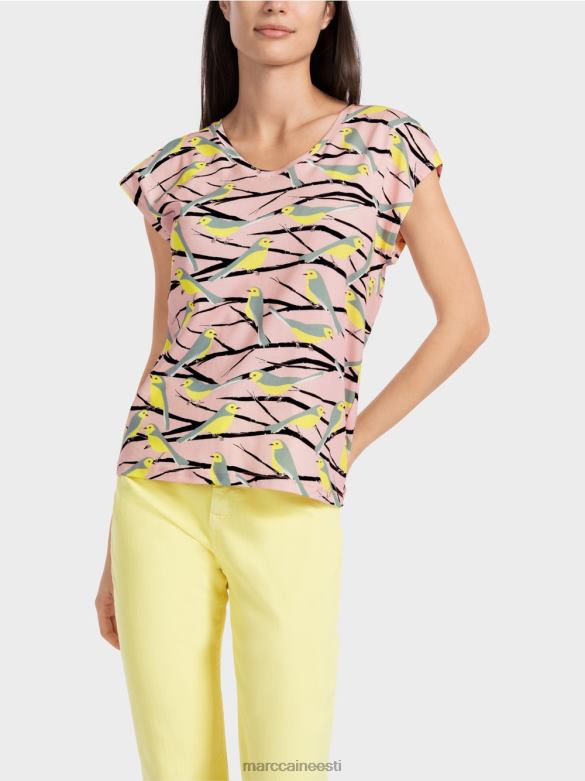 Marc Cain Riietus varrukateta linnudisain T-särk J8DT1316 pehme puuderroosa