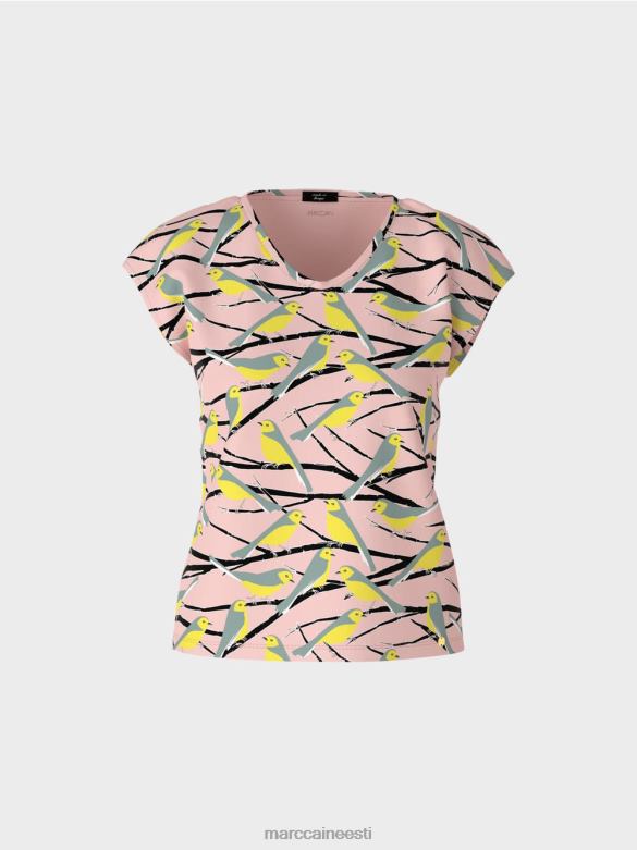 Marc Cain Riietus varrukateta linnudisain T-särk J8DT1316 pehme puuderroosa