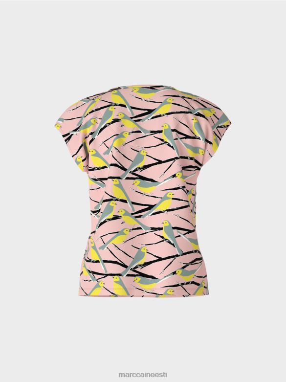 Marc Cain Riietus varrukateta linnudisain T-särk J8DT1316 pehme puuderroosa