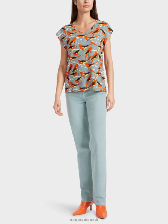 Marc Cain Riietus varrukateta linnudisain T-särk J8DT1318 tume taevasinine