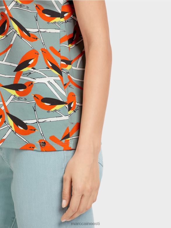 Marc Cain Riietus varrukateta linnudisain T-särk J8DT1318 tume taevasinine