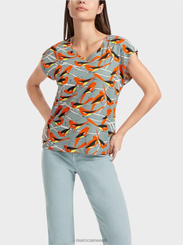 Marc Cain Riietus varrukateta linnudisain T-särk J8DT1318 tume taevasinine