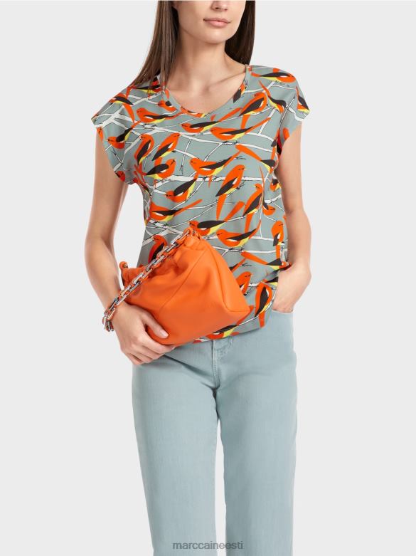 Marc Cain Riietus varrukateta linnudisain T-särk J8DT1318 tume taevasinine