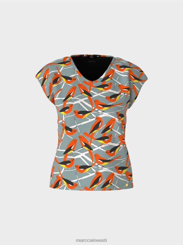 Marc Cain Riietus varrukateta linnudisain T-särk J8DT1318 tume taevasinine