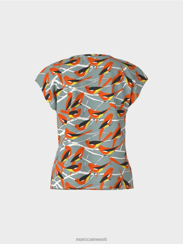 Marc Cain Riietus varrukateta linnudisain T-särk J8DT1318 tume taevasinine