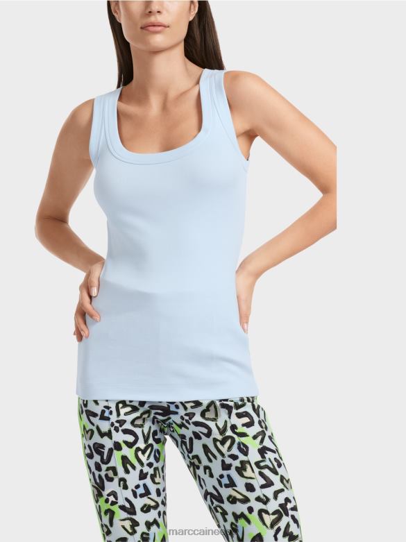 Marc Cain Riietus varrukateta puuvillane soonik top J8DT1307 pehme pulber sinine