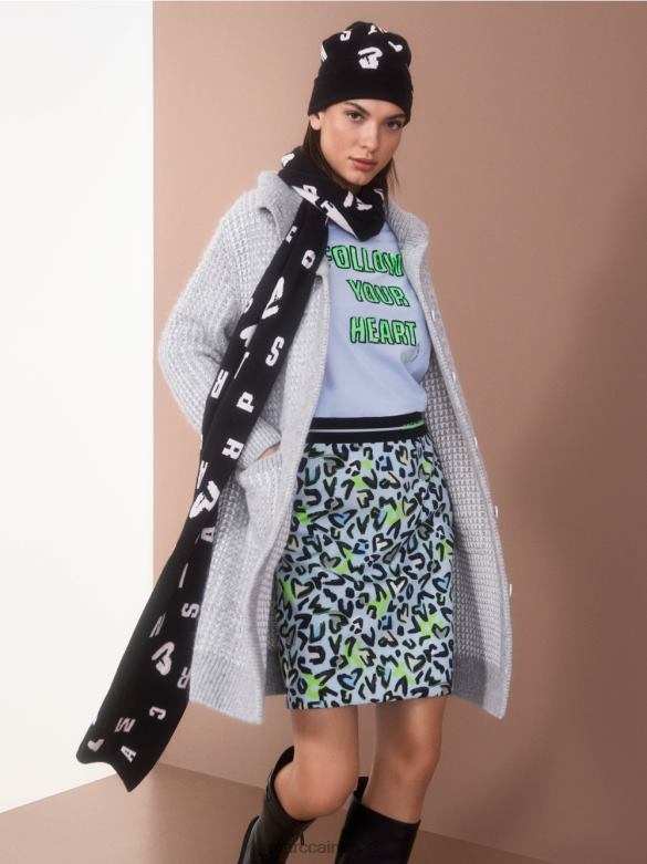 Marc Cain Riietus õhuke grafititrükiga miniseelik J8DT470 pehme pulber sinine